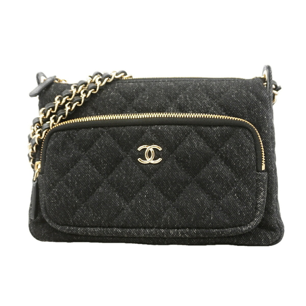 Chanel Matelassé Chain Shoulder Bag, Denim, Black, Champagne, Women's